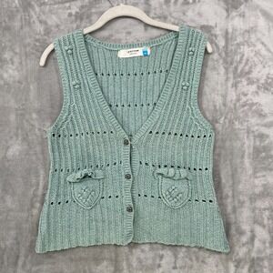 Anthropologie Sparrow  Size M  Knit Vest  Green Blue V- Neck Girly Coquette Boho